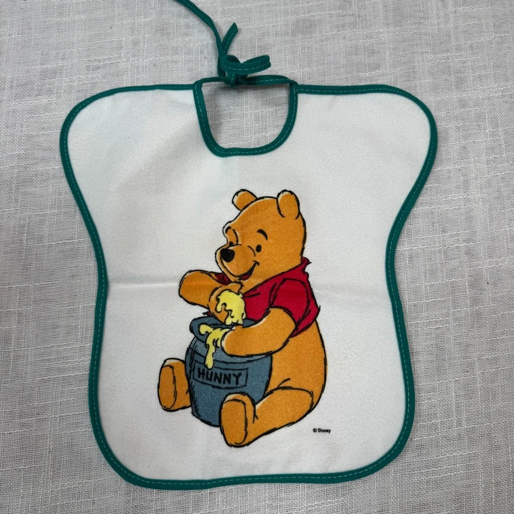 VTG Disney Winnie the Pooh Honey Pot Baby Bib Tie Neck First Years Terry Cloth‎